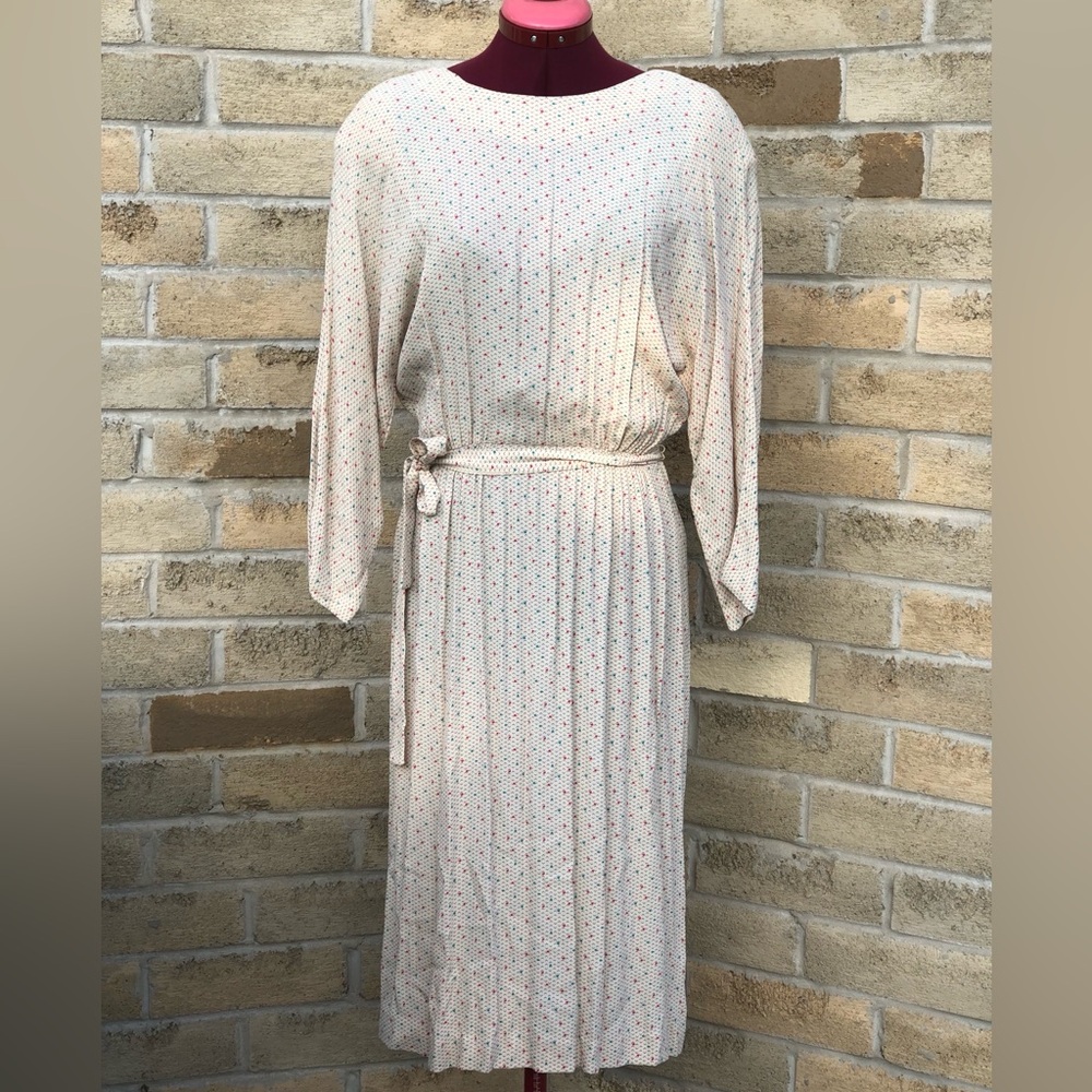 Vintage Modest Prairie Dress Micro Geometric  Cottagecore Belted 80s Romantic 6